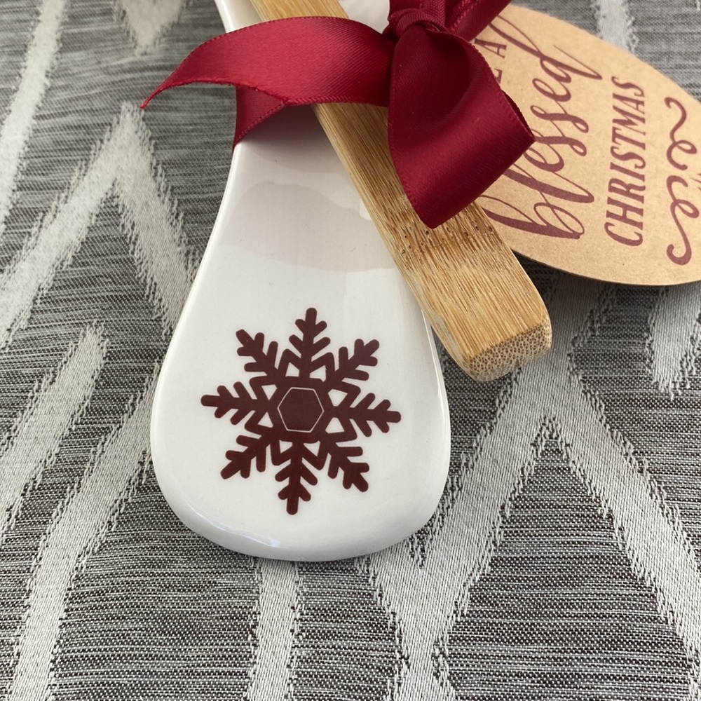 Ceramic Have a Blessed Christmas Spoon Rest & Wooden Spoon NWT Hostess Gift - Picture 3 of 6